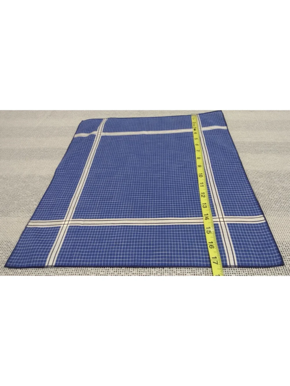 Vintage 1950s Men's Cotton Handkerchief Scarf Blue Squares Cream White Stripes